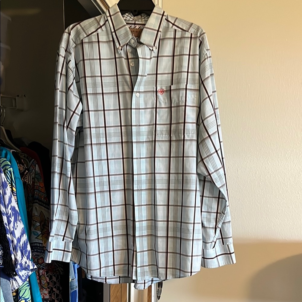 Ariat White and Brown Casual Button Down Shirt